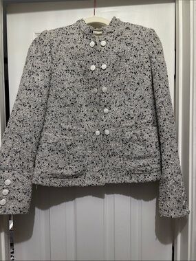 Armani Collezioni White and Black Speckled Tweed Button Jacket